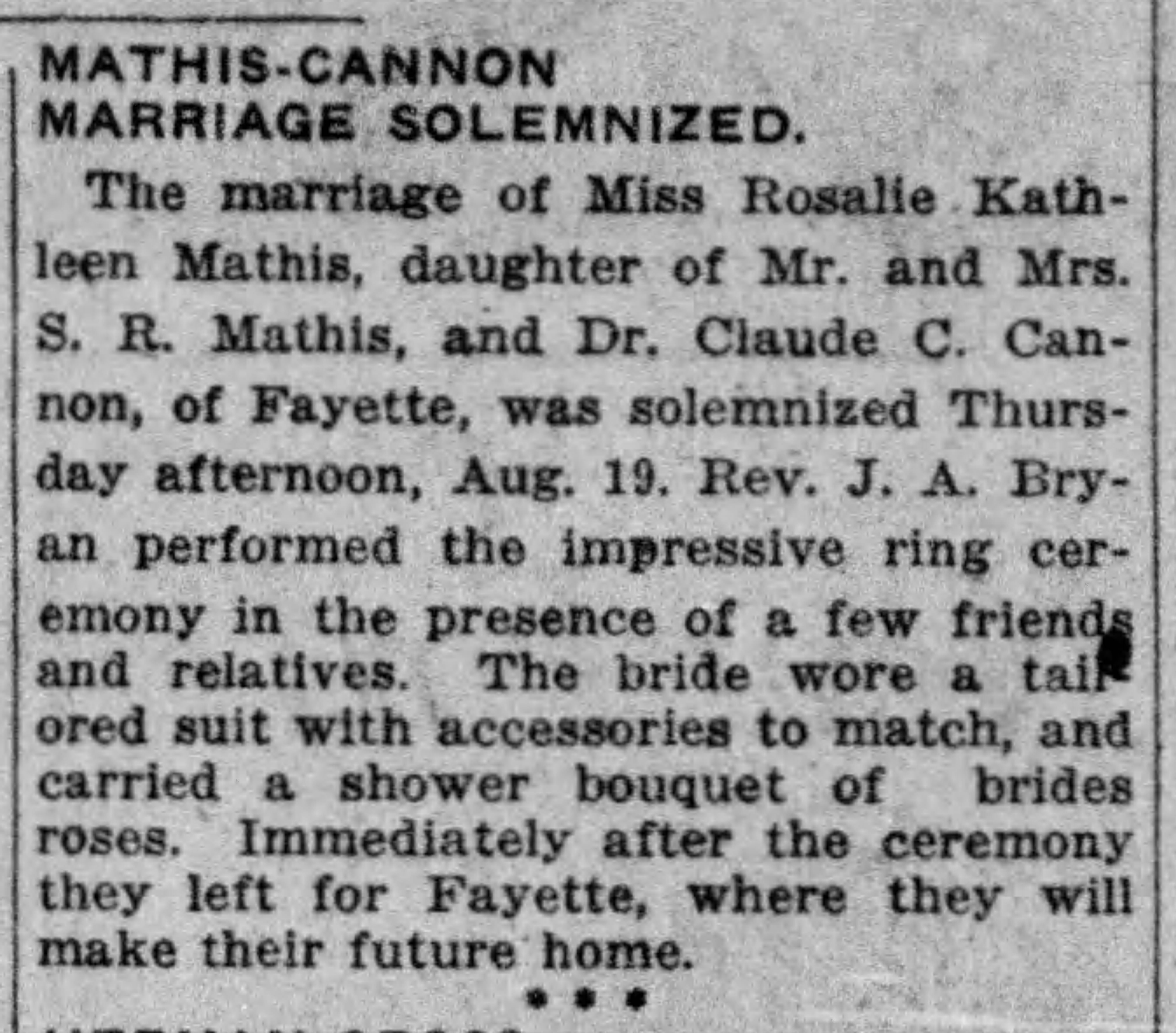 Rosalie Kathleen Mathis-Dr. Claude C. Cannon